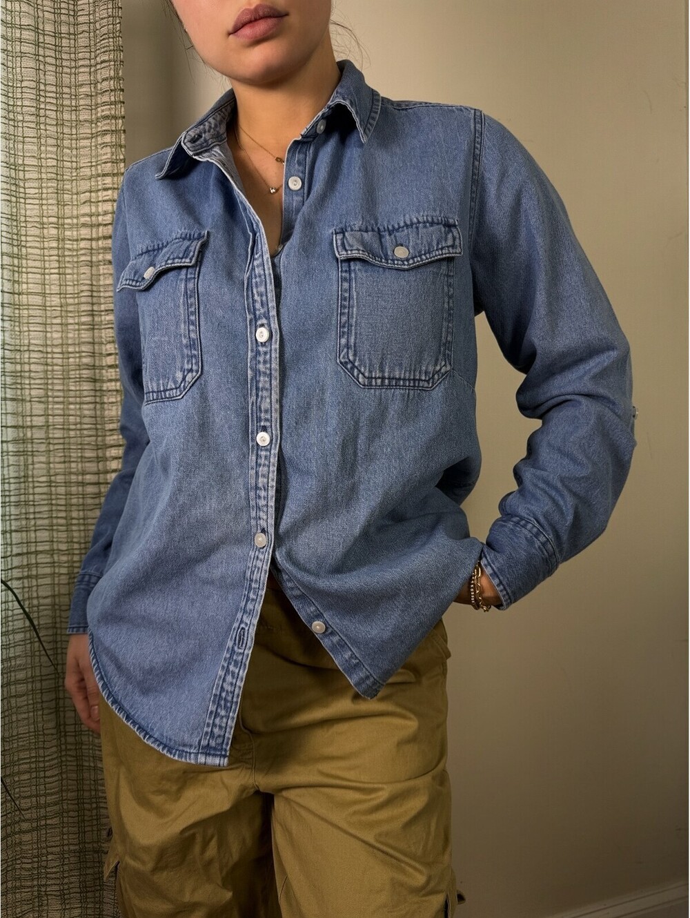 Hasting & Smith 100% Cotton Denim Western Button Down Shirt Petite Small